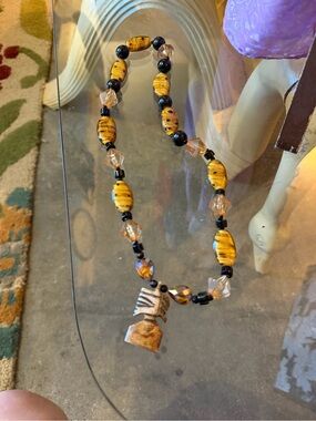 Handmade Yellow Tiger Bead Pendant Necklace - Unbranded